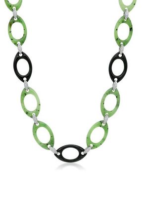 Fred Leighton Green Nephrite, Black Jade & Diamond Openwork Long Necklace in White Gold at Nordstrom, Size 29