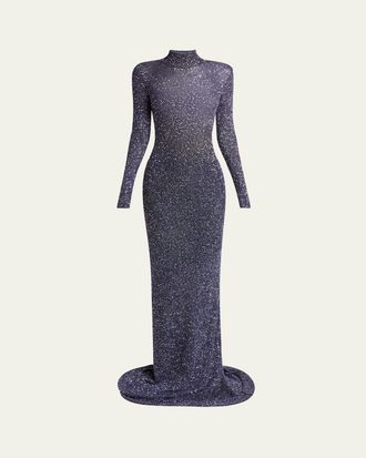 Balenciaga Sequined Mock-Neck Maxi Dress