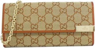 Gucci Beige Brown Gg Canvas Leather Chain/Shoulder Wallet (Pre-Owned)