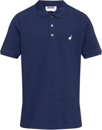 Moschino Silk-Nylon Blend Polo Shirt With Embroidered Goose Emblem