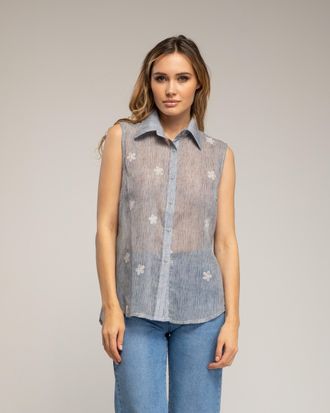 Tantra Semitransparante mouwloze blouse met bloemen