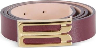 Victoria Beckham Maroon Solid Golden Logo Buckle Belt