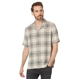 AllSaints AllSaints Padres Shirt Mens White Check Cotton Camp Collar Button Up RED1056