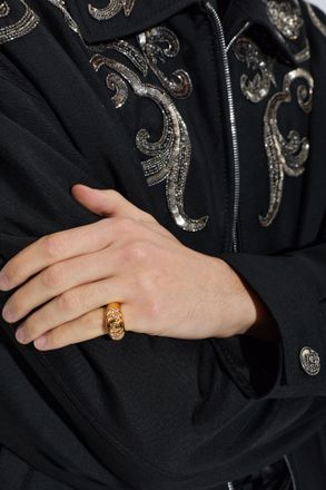 Versace Brass Ring With Sparkling Crystals, Mens, Gold