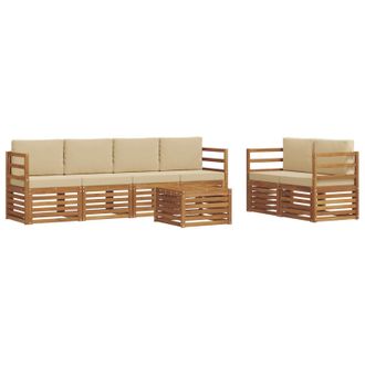 vidaXL Conjunto De Sof&aacute;s De Exterior Con Coj&iacute;n 7 Pcs Natural Y Beige Vidaxl