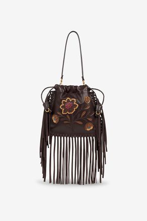 Etro Nappaledertasche mit Fransen und Bl&uuml;tenstickereien Kalispera Small