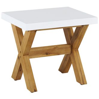 Beliani Taburete De Cemento Reforzado Blanco Madera Clara 45 Cm Acacia Reposapi&eacute;s Olbia