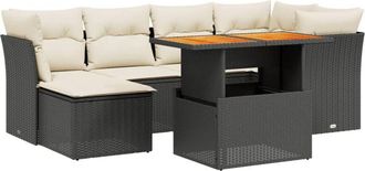 vidaXL Vidaxl - Set De Comedor De Jard&iacute;n 7 Pzas Y Cojines Rat&aacute;n Sint&eacute;tico Negro