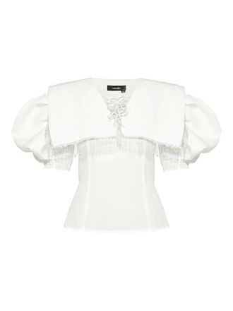 Anouki crystal-embellished puff-sleeve blouse - White