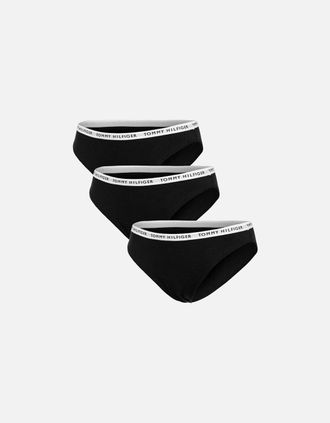 Tommy Hilfiger Womens 3-Pack Logo Waistband Bikini Briefs, Black - Black/Black/Black - Size: 14