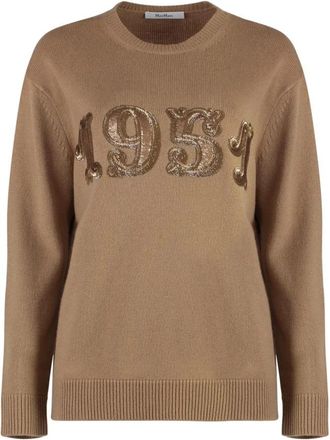 Max Mara Cashmere Blend Trui met Ronde Hals - Dames - Ronde hals truien - Bruin - XS - Kasjmier - Truien & Vesten