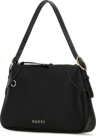 Gucci Womens Emblem Shoulder Bag Black Leather
