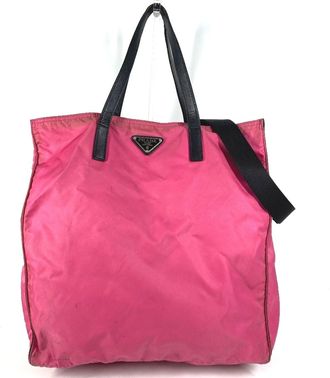 Prada Black Pink Nylon Leather Handbag Shoulder Bag Tote Bag (Pre-Owned)