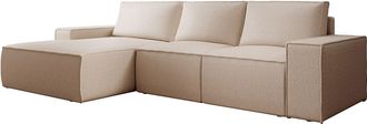 Vente-Unique Gran sof&aacute; chaise longue izquierdo convertible en tela texturizada beige AMELIA