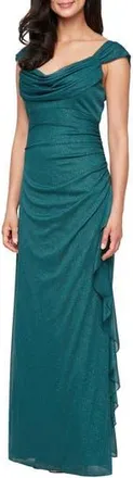 Alex Evenings Off the Shoulder Glitter Gown in Pine at Nordstrom Rack, Size 10