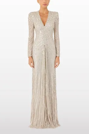 Jenny Packham Eve Sequin-Embellished V-neck Dress in Platinum at Nordstrom, Size 14 Uk