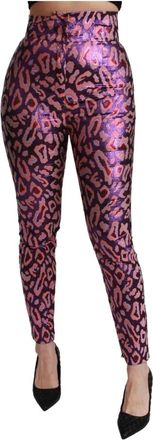 Dolce & Gabbana Logo Detail Hoge Taille Zijden Broek - Dames - Leggings - Veelkleurig - S - Polyester - Broeken