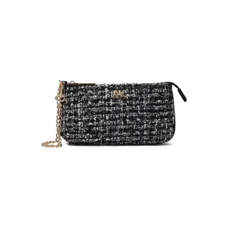 Anne Klein Bag Women Black Tweed Wristlet Strap Detachable Chain Handbag FROG401