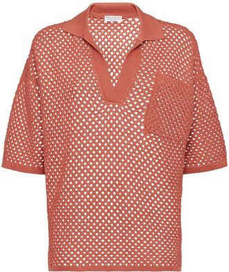 Brunello Cucinelli open-knit cotton top - women - Cotton - L - Orange