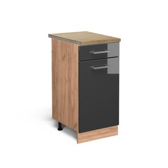 Vicco Mueble Bajo De Cocina R-line, Antracita Alto Brillo, 40 Cm, Et Roble