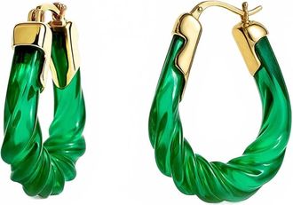 Gold & Honey Womens Rope Twist Oval Lucite Birthstone Hoop Earrings In May - Emerald