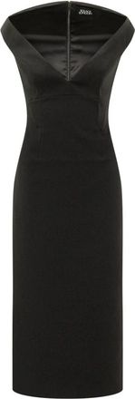 Solace London Monica Midi Jurk - Dames - Feestkleedjes - Zwart - L - Polyester - Kleedjes