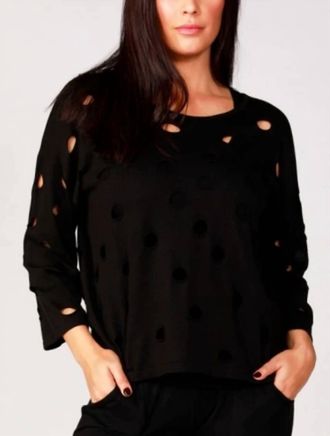 French Kyss Cutout Crew Neck Top In Black