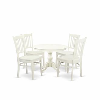 East West Furniture 5 Piece Table and Chairs Dining Set - Linen White Wood Table and 4 Linen White Wooden Chairs