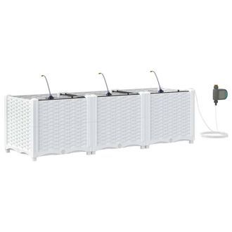 Berkfield Home Garden Planters with Water Irrigation System 3 pcs White