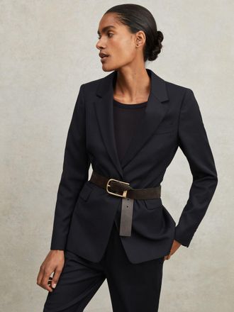 Reiss Navy Single Breasted Suit Blazer, 10