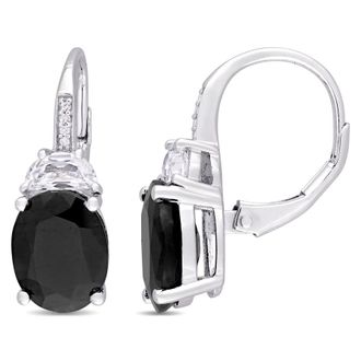 Amour 8 CT TGW Black Sapphire, Created White Sapphire and Diamond Accent Leverback Earrings In Sterling Silver
