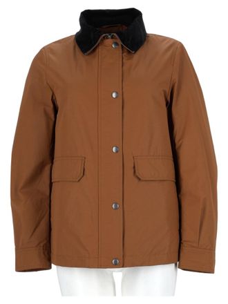 Woolrich Brown Contrast Collar Structured Wool-Blend Bomber Jacket