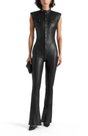 Mani&egrave;re De Voir Annette Leather Jumpsuit in Black at Nordstrom, Size 10