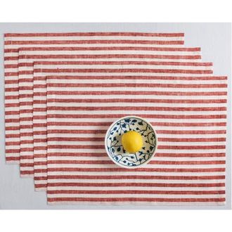 Solino Home Linen Placemats - Amalfi Stripe, 14 x 19 in Red And White at Nordstrom, Size Medium
