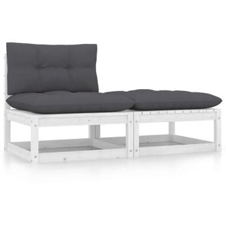 vidaXL Set De Muebles De Jard&iacute;n 2 Pzas Con Cojines Madera Pino Blanco Vidaxl