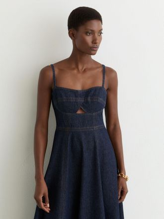 Reiss Indigo Blue Petite Denim Fit-and-flare Midi Dress, 10
