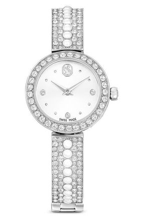 Swarovski Matrix Faux Pearl Bracelet Watch, 26mm in Silver at Nordstrom