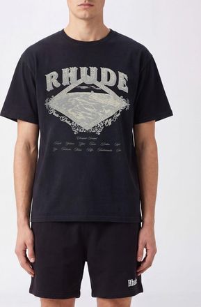 Rhude T-shirt girocollo in cotone con logo stampato e spalle scese