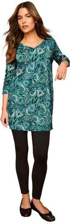 Roaman's Plus Size Cotton Ultimate Long Sleeve V Neck Tunic in Emerald Rustic Paisley at Nordstrom, Size Medium