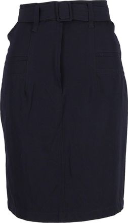 Jil Sander Belted Knee-Length Pencil Skirt in Navy Blue Viscose