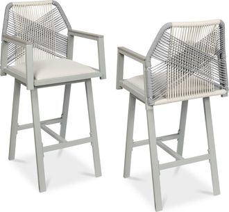 Best Choice Products Set of 2 Indoor/Outdoor Aluminum, Woven Rope Swivel Barstools w/ Armrests