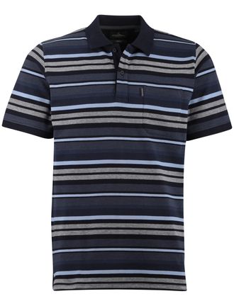 Casamoda Poloshirt Casa Moda blauwe strepen 2 knoops