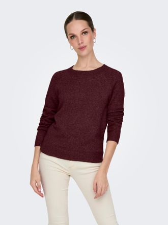 Only Rundhalspullover ONLY ONLRICA LIFE L/S PULLOVER KNT NOOS, Damen, Gr. L, zinfandel detail:with melange, Strick, Obermaterial: 93% Polyester, 4% Nylon, 