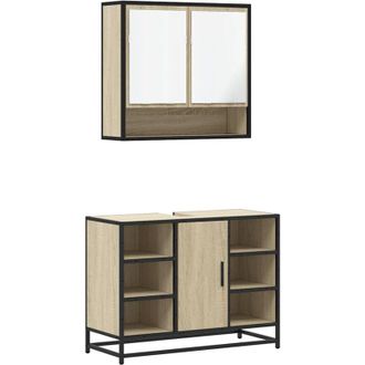 vidaXL Vidaxl - Set De Muebles De Ba&ntilde;o 2 Pzas Madera Contrachapada Roble Sonoma