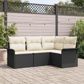 vidaXL Vidaxl - Conjunto De Sof&aacute; De Jard&iacute;n Con Coj&iacute;n 4 Pcs Negro Polirat&aacute;n