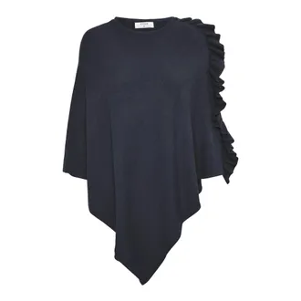 Cream Poncho Blu Navy con Dettaglio a Balze - - Jackets - Donna - Blu - ONE SIZE