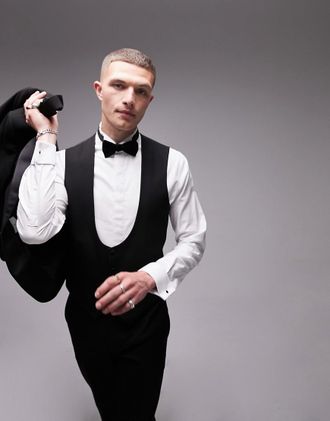 Topman tuxedo skinny vest in black