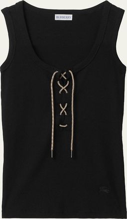 Burberry Cleo Lace-Up Ribbed Cotton Tank Top