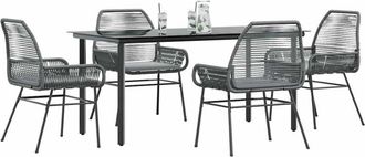 vidaXL Vidaxl - Juego Comedor Jard&iacute;n 5 Pzas Cojines Rat&aacute;n Sint&eacute;tico Vidrio Gris