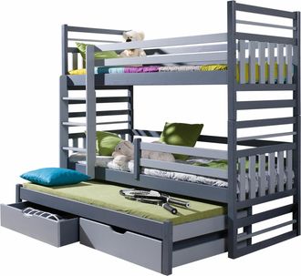 Mirjan24 Mobilier1 - Litera Henderson 124, Grafito + Gris, Litera Con Cama Extra, 90x190, 90x200, Madera, Somieres, 97x210x175cm